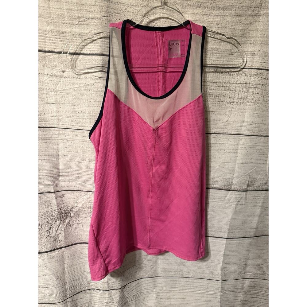 Women's LUCKY IN LOVE Fly High Pink Mesh Tennis Golf Pickleball Tank Top Large